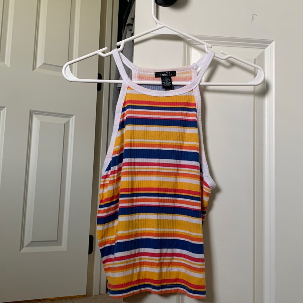 M yellow, white, blue, and orange tank top from rue21.